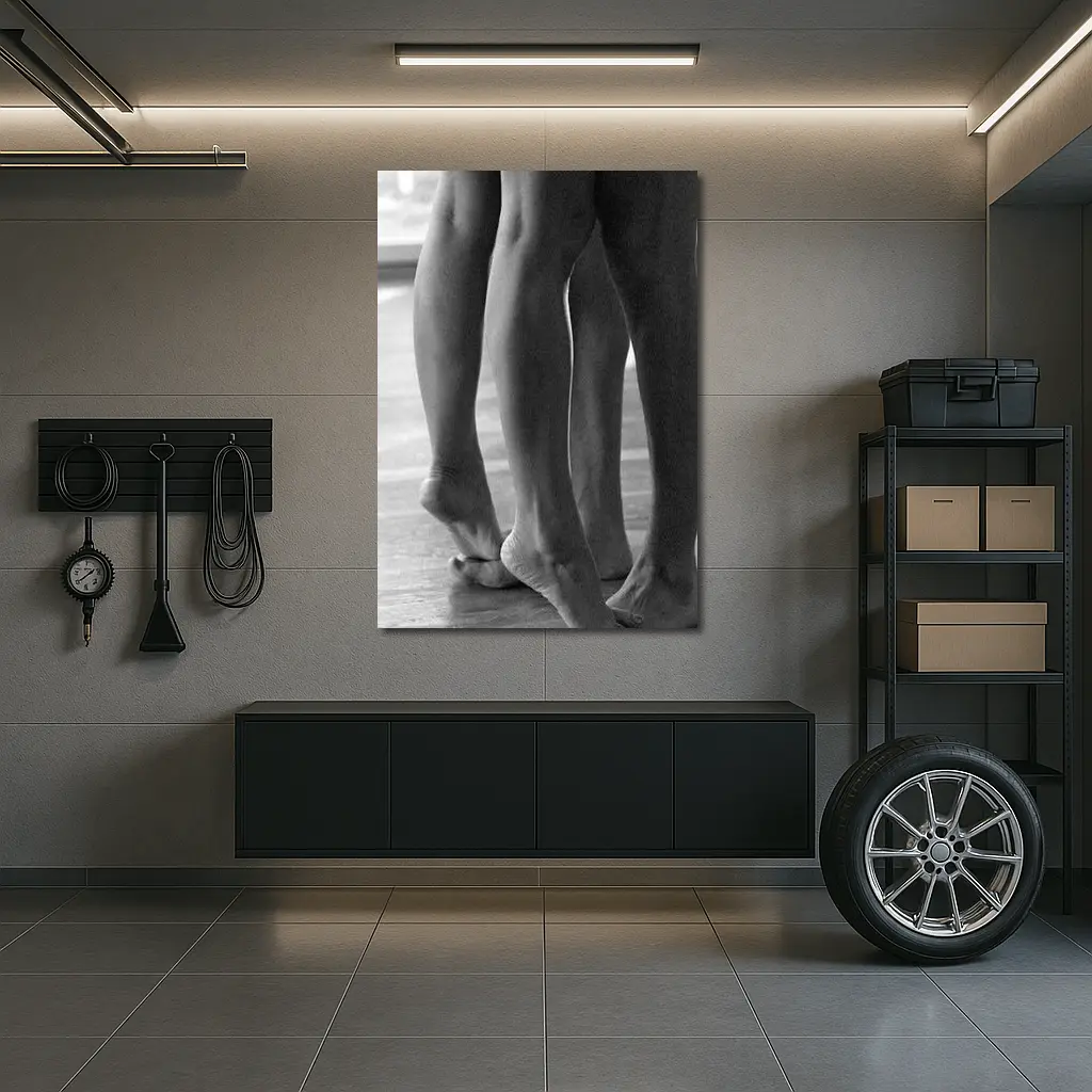 Two Figures Standing Close Black White – Wall Art