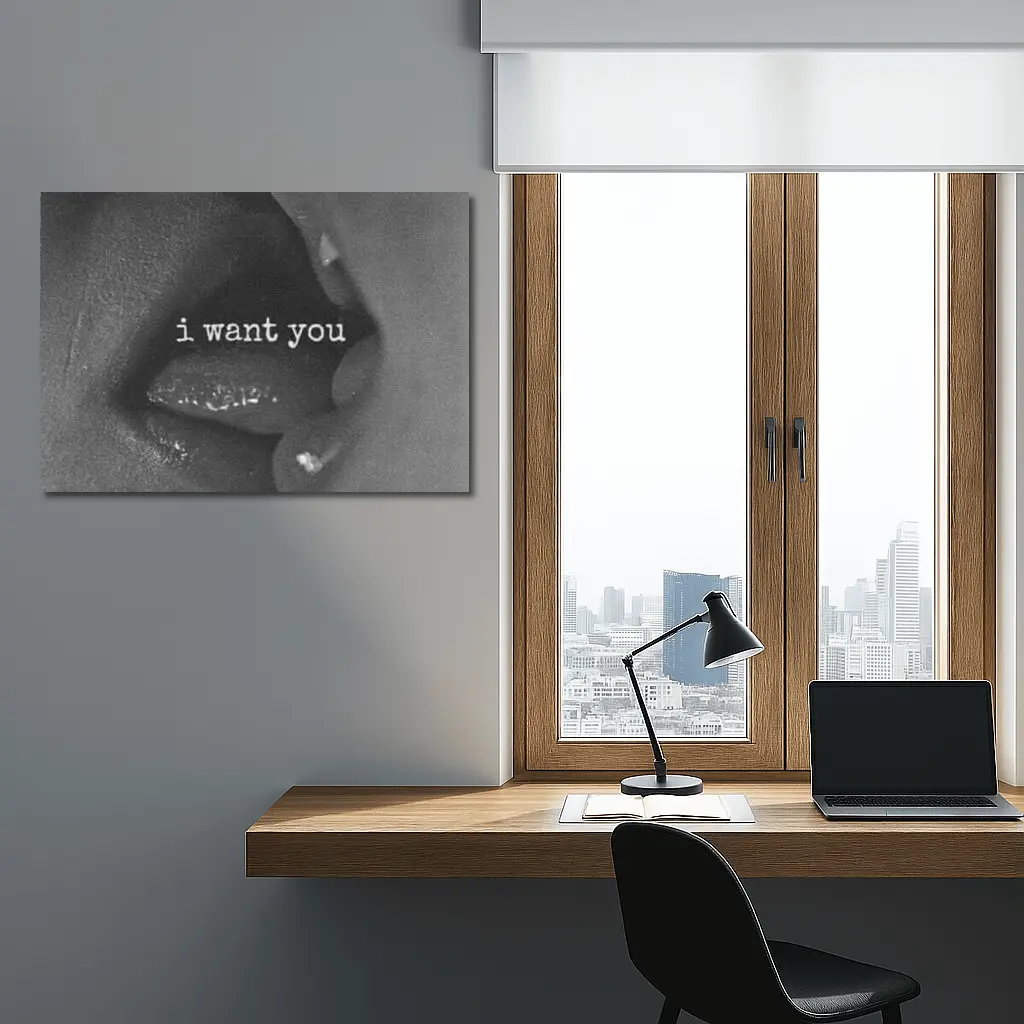 I Want You Black White Lips Kiss – Wall Art