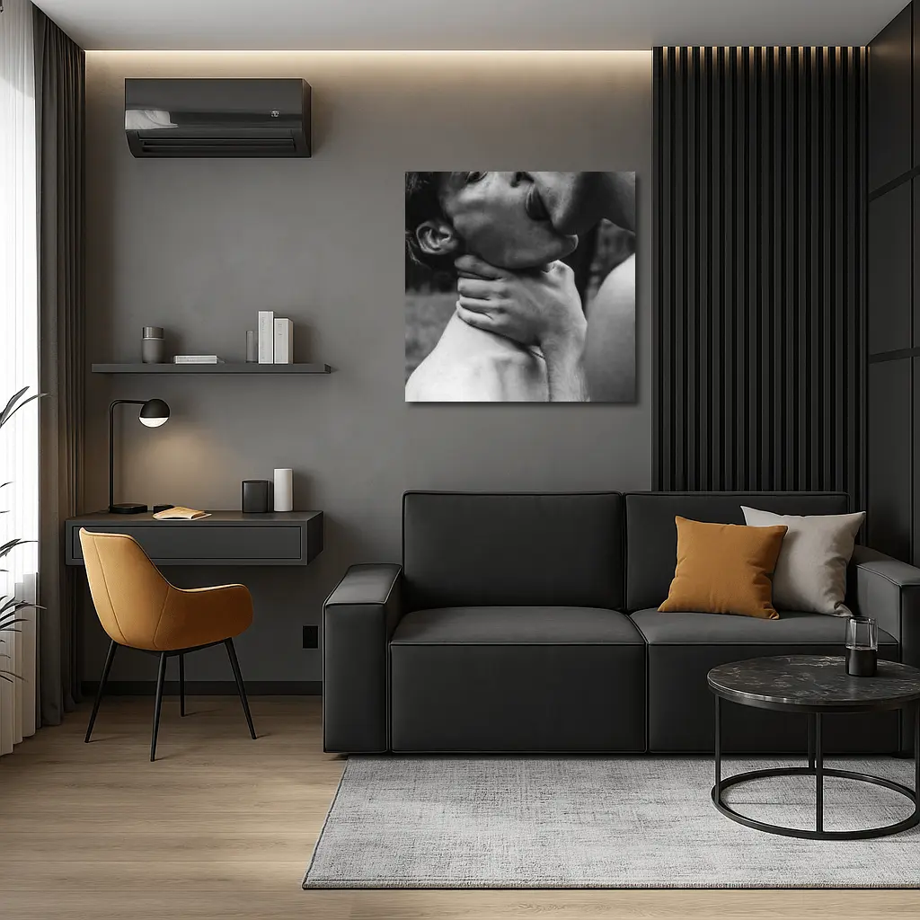 Black and White Intimate Couple Neck Kiss – Wall Art