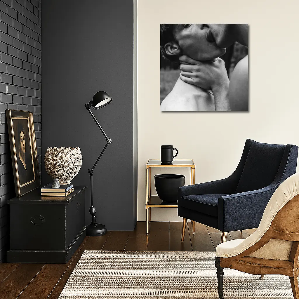 Black and White Intimate Couple Neck Kiss – Wall Art