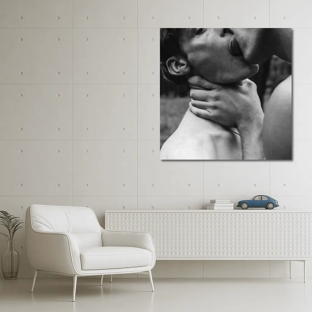 Black and White Intimate Couple Neck Kiss – Wall Art