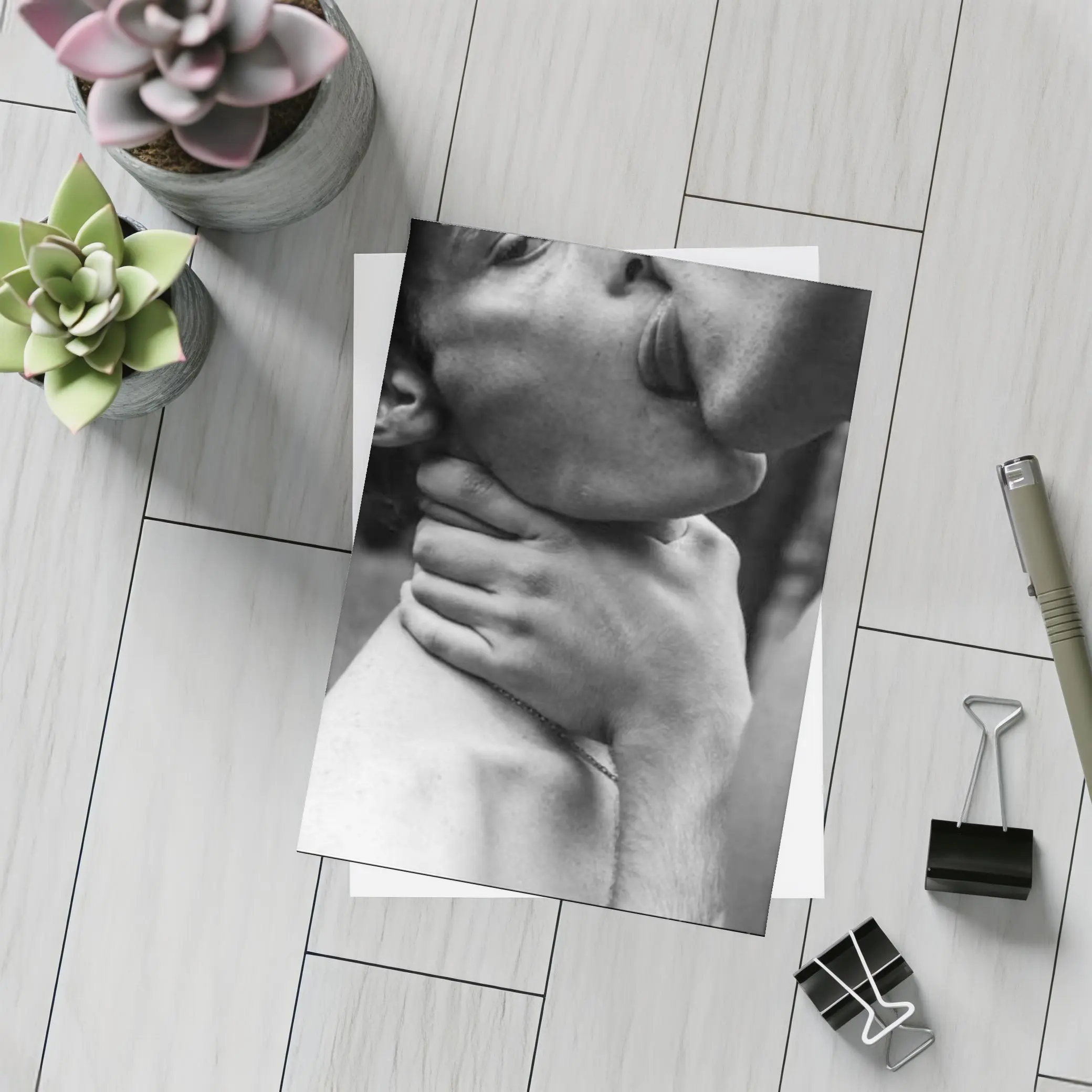 Black and White Intimate Couple Neck Kiss – Postcards
