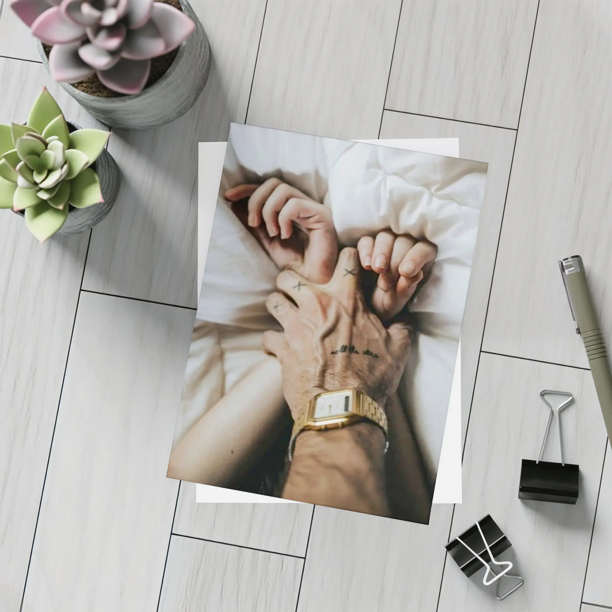 Couple Holding Hands Gold Watch Tattoos – Postcards