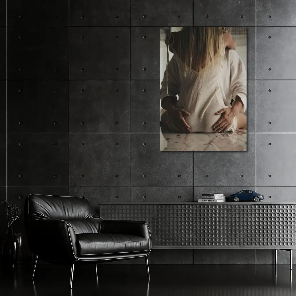 Pregnant Woman Couple Embrace Marble Table – Wall Art