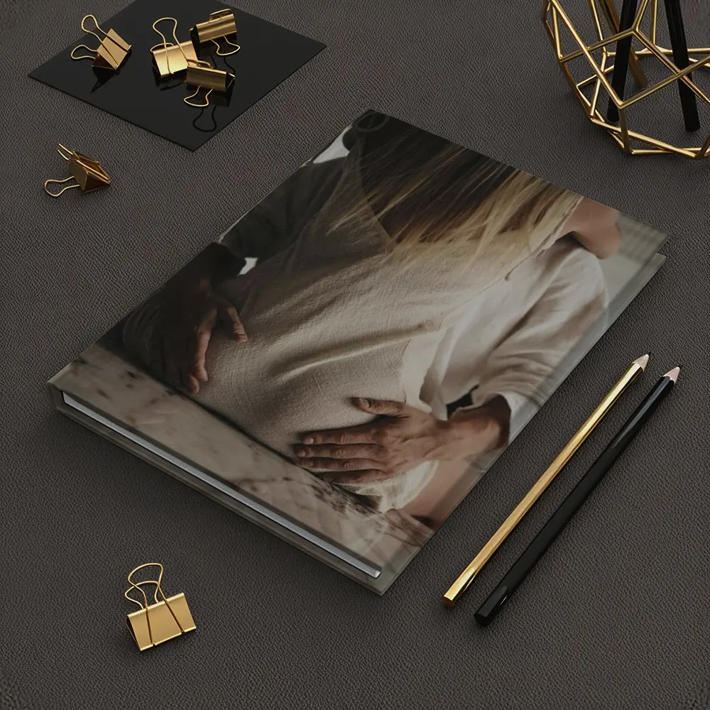 Pregnant Woman Couple Embrace Marble Table – Notebooks