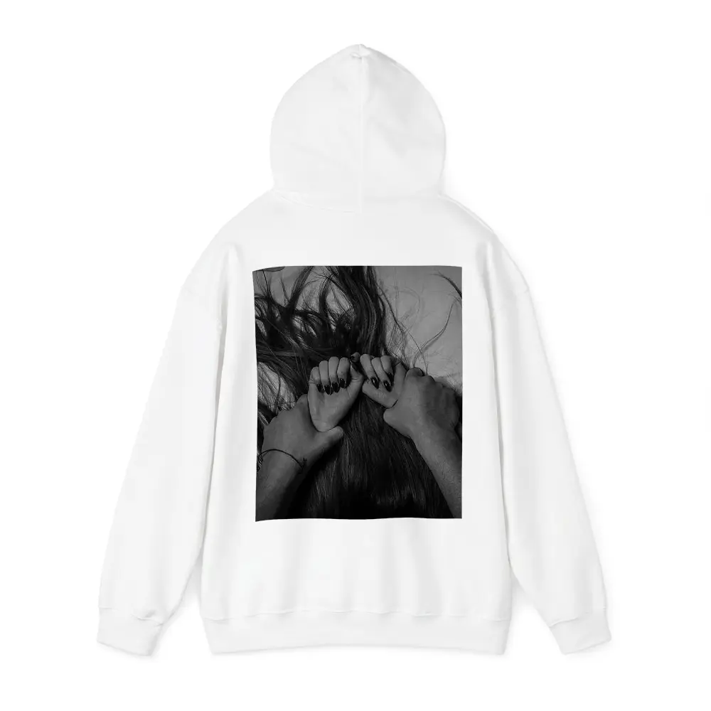 Black and White Hands Grasping Dark Hair – Hoodies