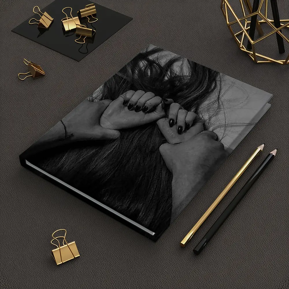 Black and White Hands Grasping Dark Hair – Notebooks