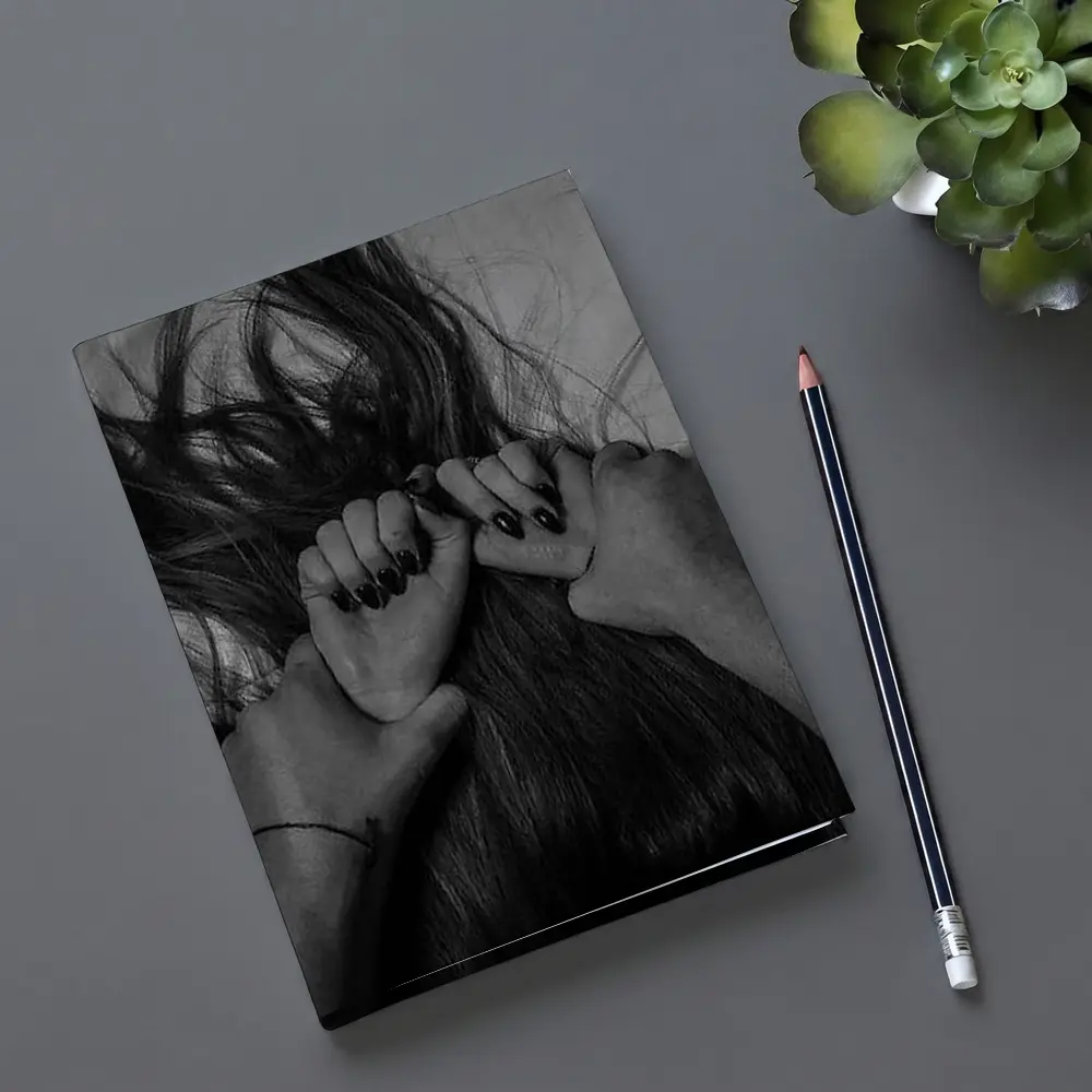 Black and White Hands Grasping Dark Hair – Notebooks