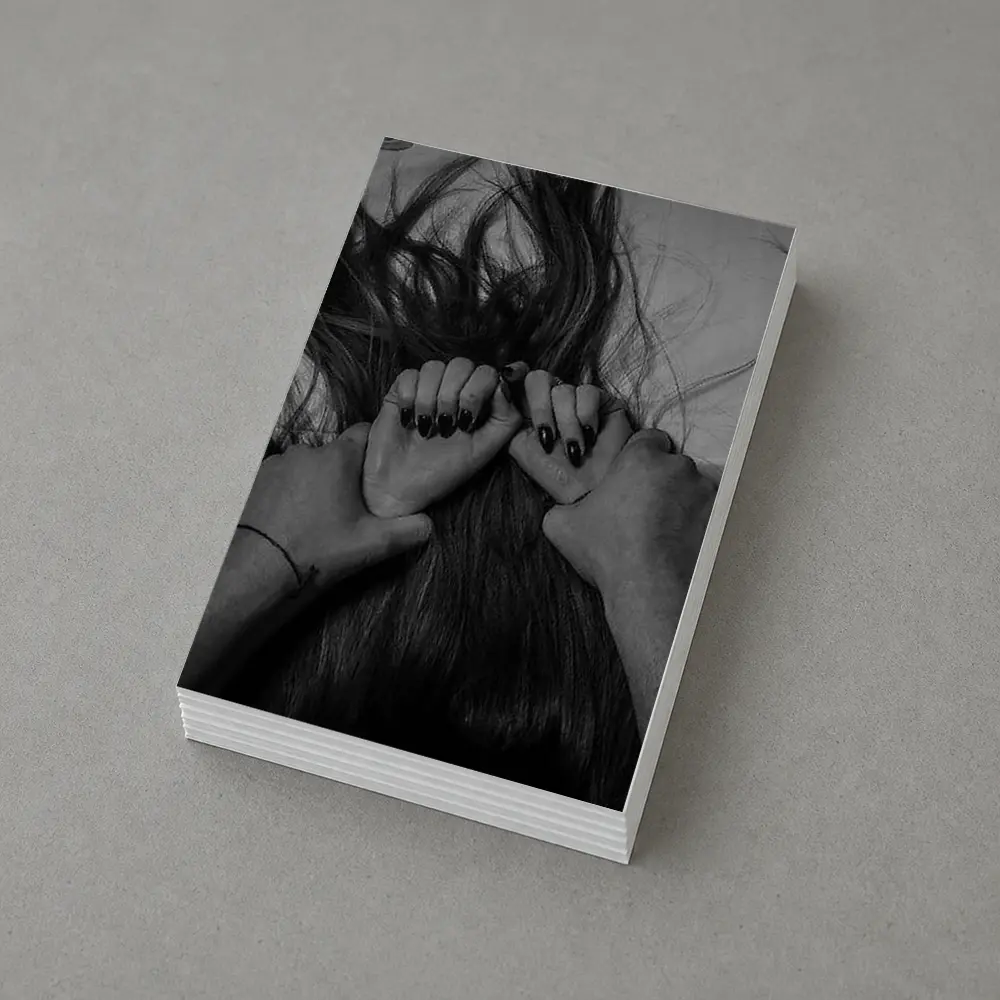 Black and White Hands Grasping Dark Hair – Postcards