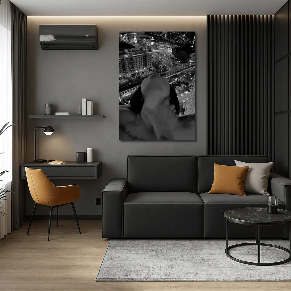Woman City Night View Black White – Wall Art