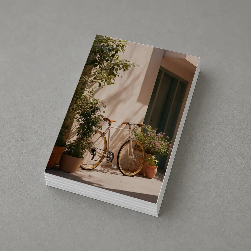 Vintage Bicycle Leaning Against Sunny Courtyard Wall – Postcards