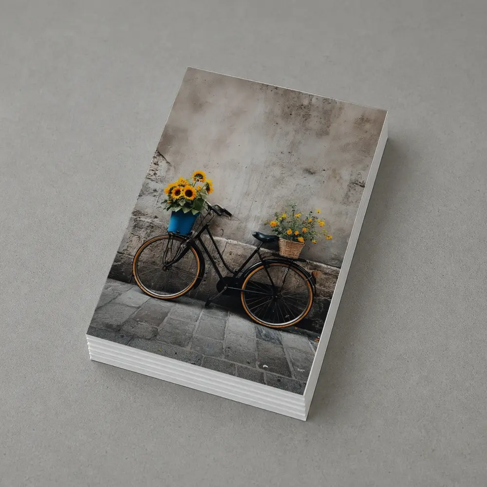 Vintage Bicycle Sunflowers Against Stone Wall – Postcards