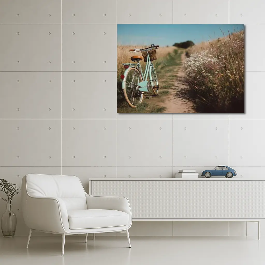 Vintage Mint Bicycle Country Path Wildflowers – Wall Art