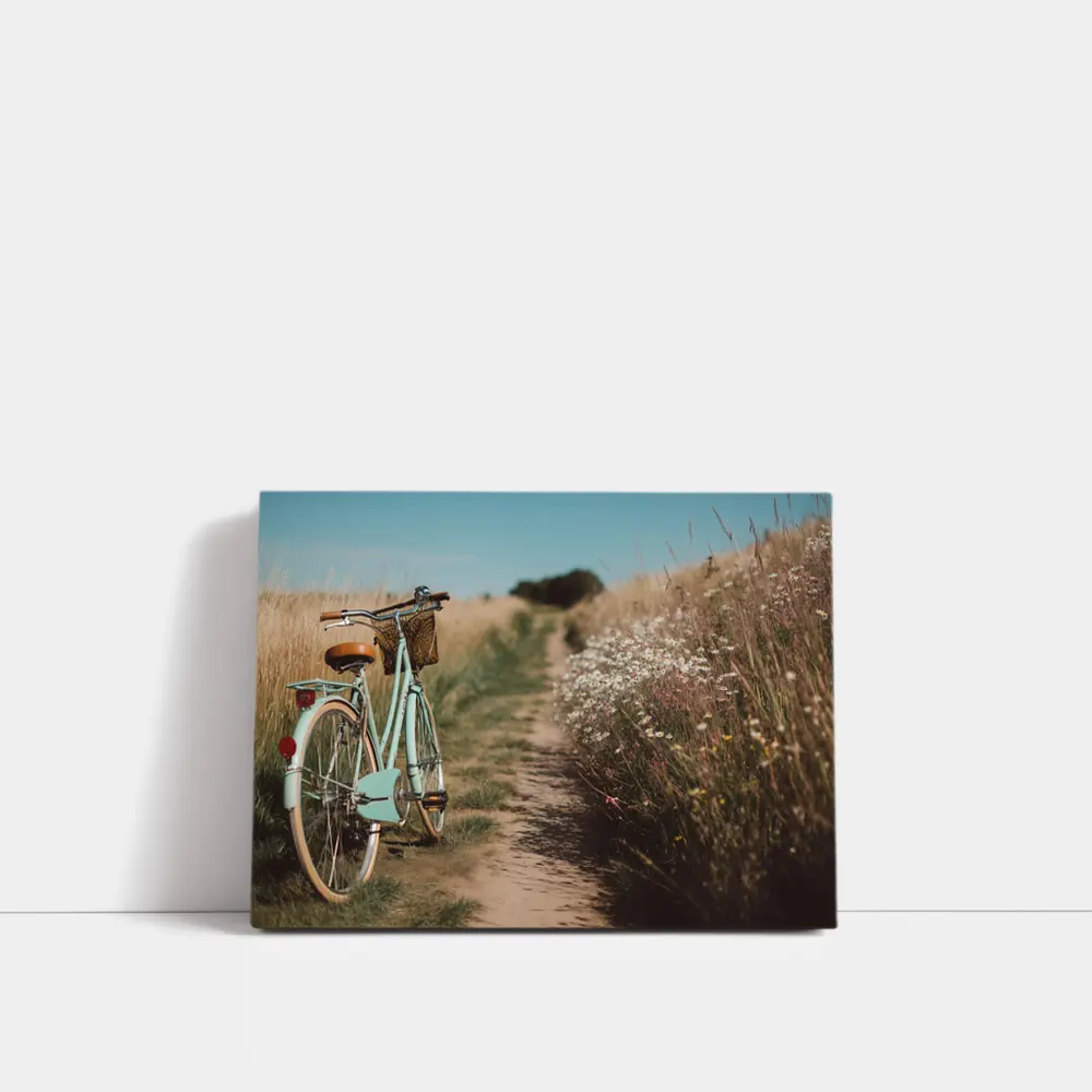 Vintage Mint Bicycle Country Path Wildflowers – Wall Art