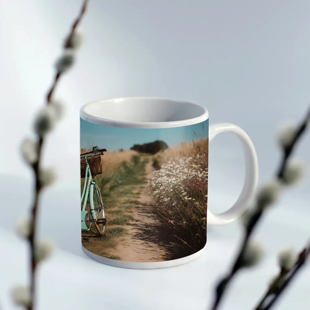 Vintage Mint Bicycle Country Path Wildflowers – Mugs