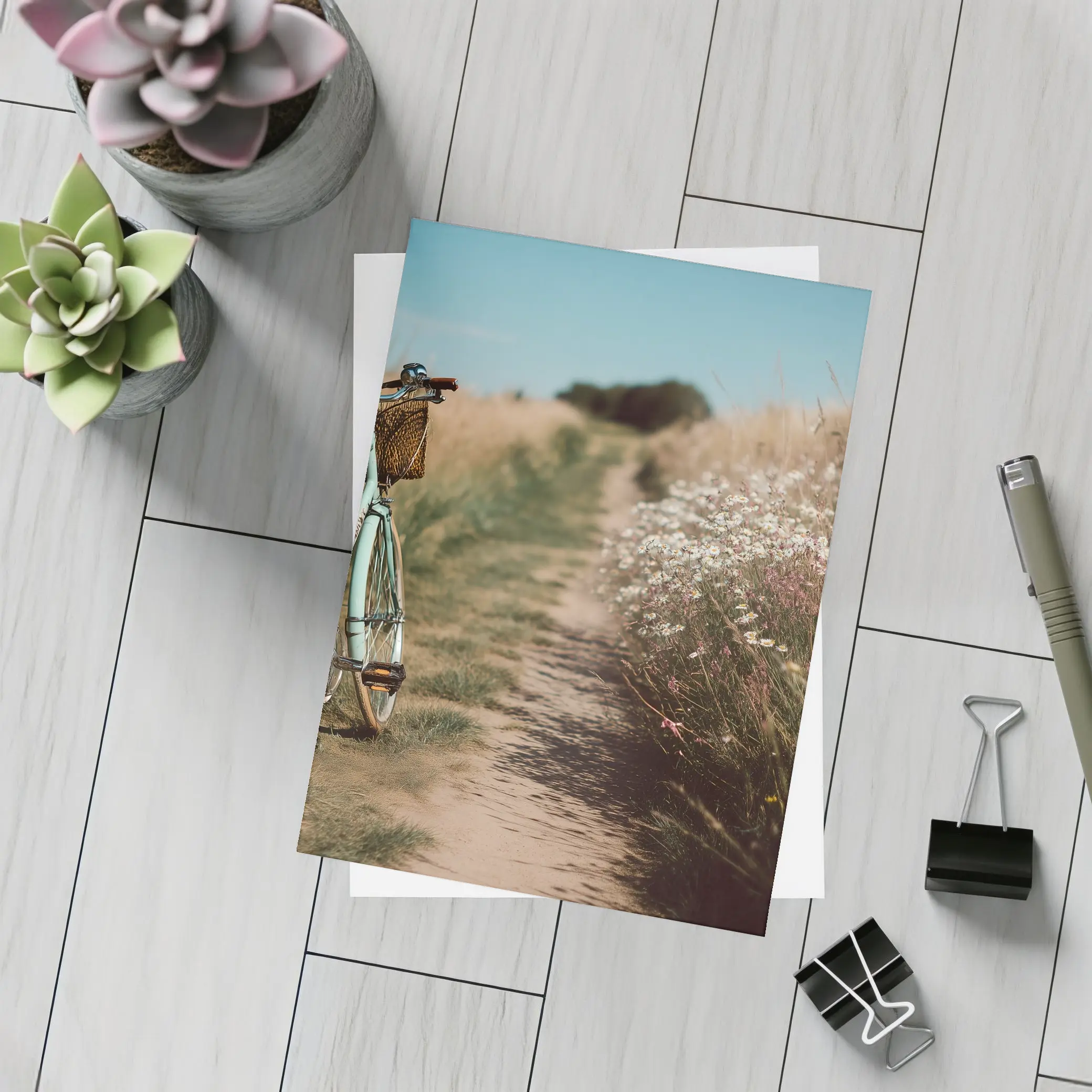 Vintage Mint Bicycle Country Path Wildflowers – Postcards