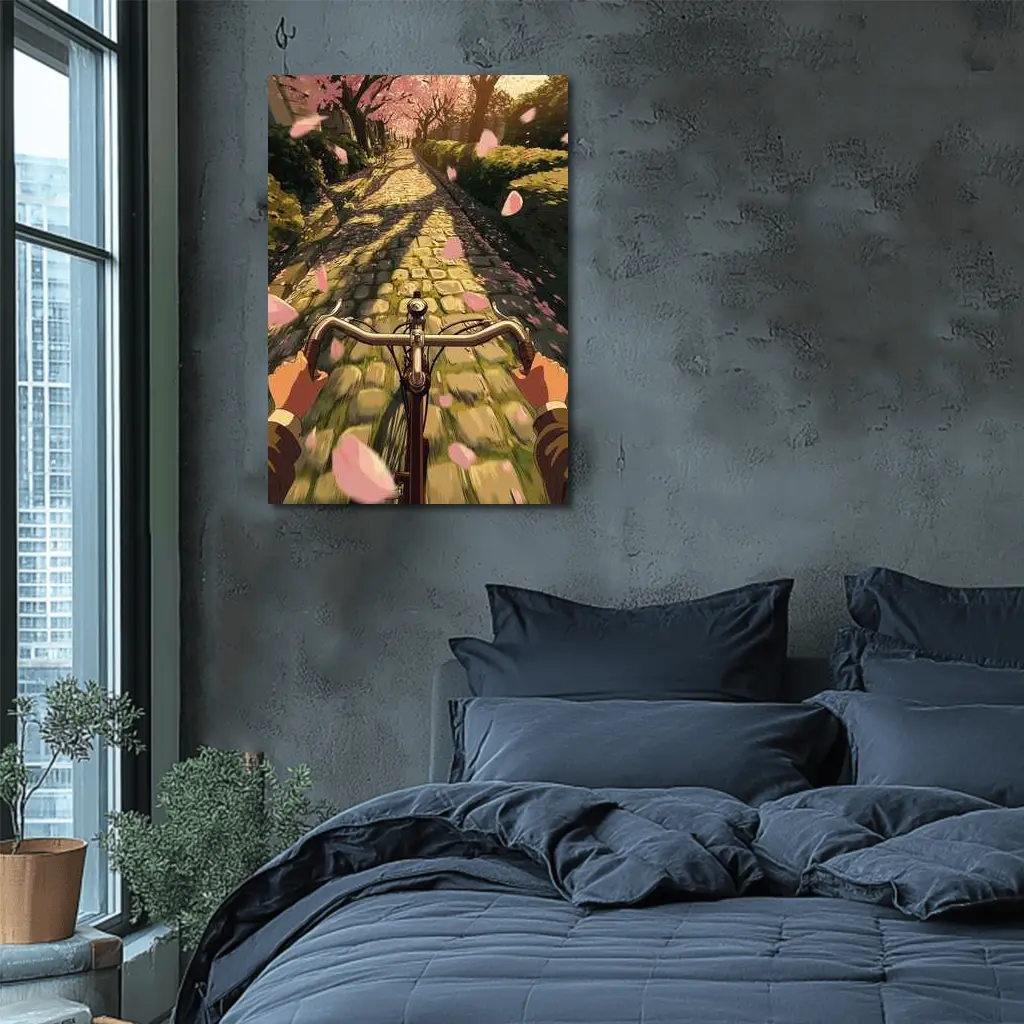 Anime Bicycle Ride Cherry Blossom Path – Wall Art