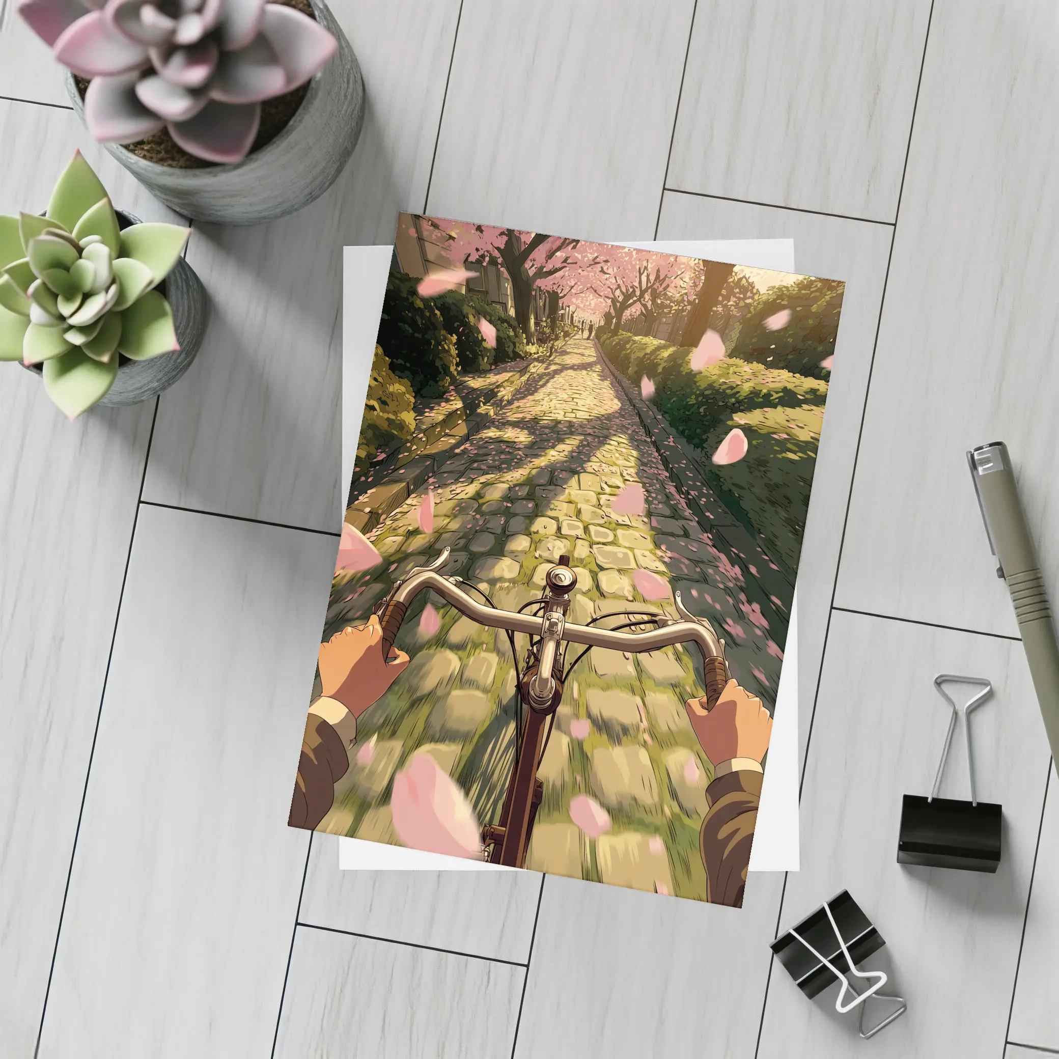 Anime Bicycle Ride Cherry Blossom Path – Postcards