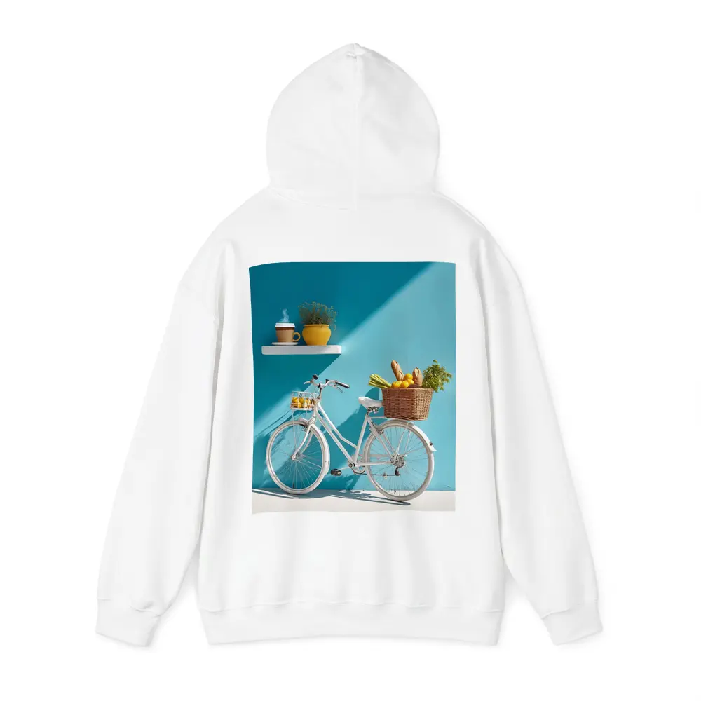 White Bicycle With Market Basket Teal Wall – Hoodies