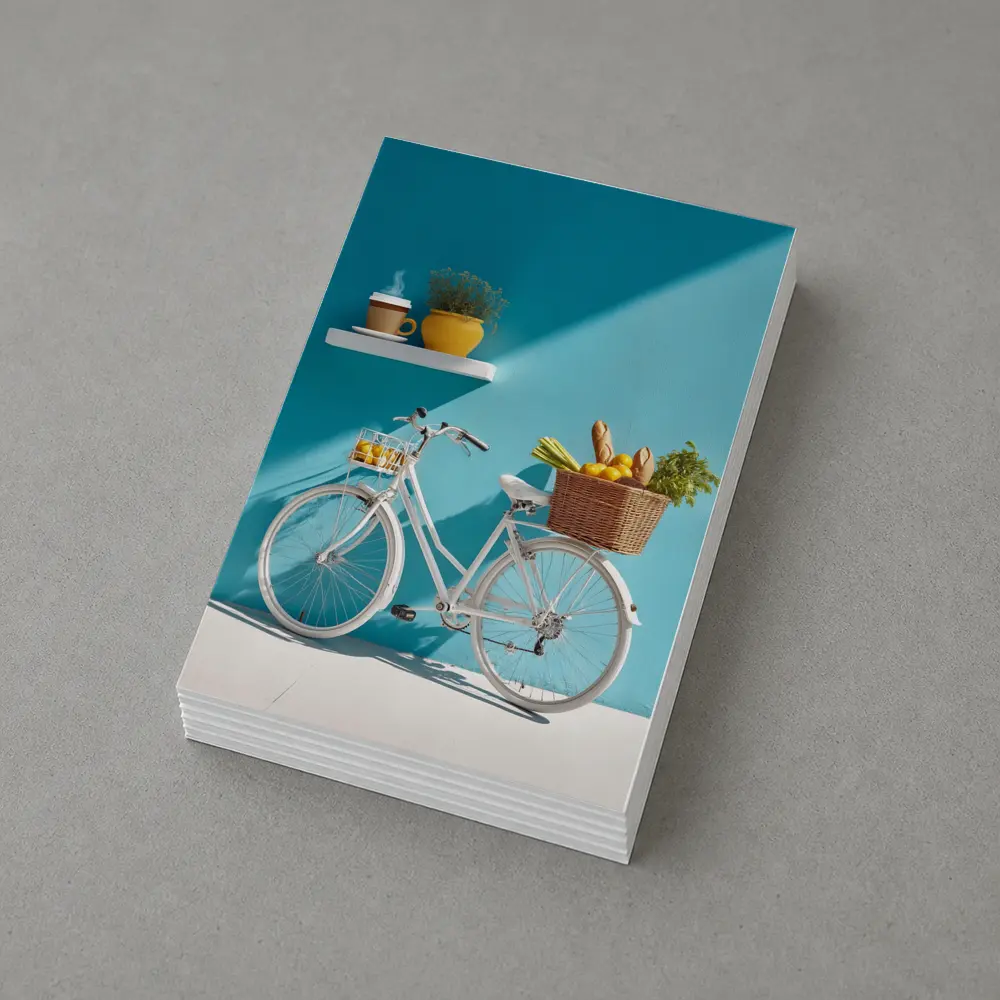 White Bicycle With Market Basket Teal Wall – Postcards