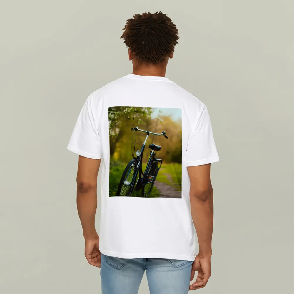 Black City Bicycle Parked On Green Path – T-Shirts
