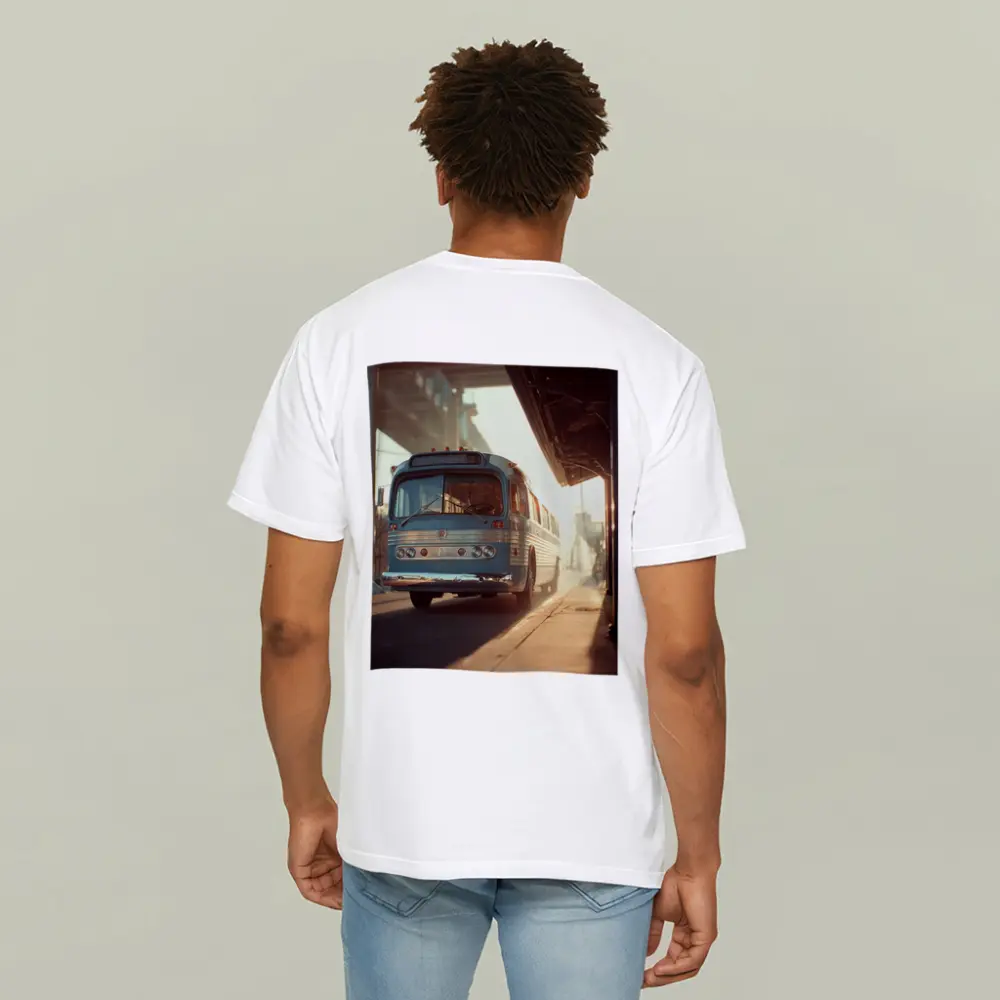 Vintage Blue Bus Urban Street Hazy Morning – T-Shirts