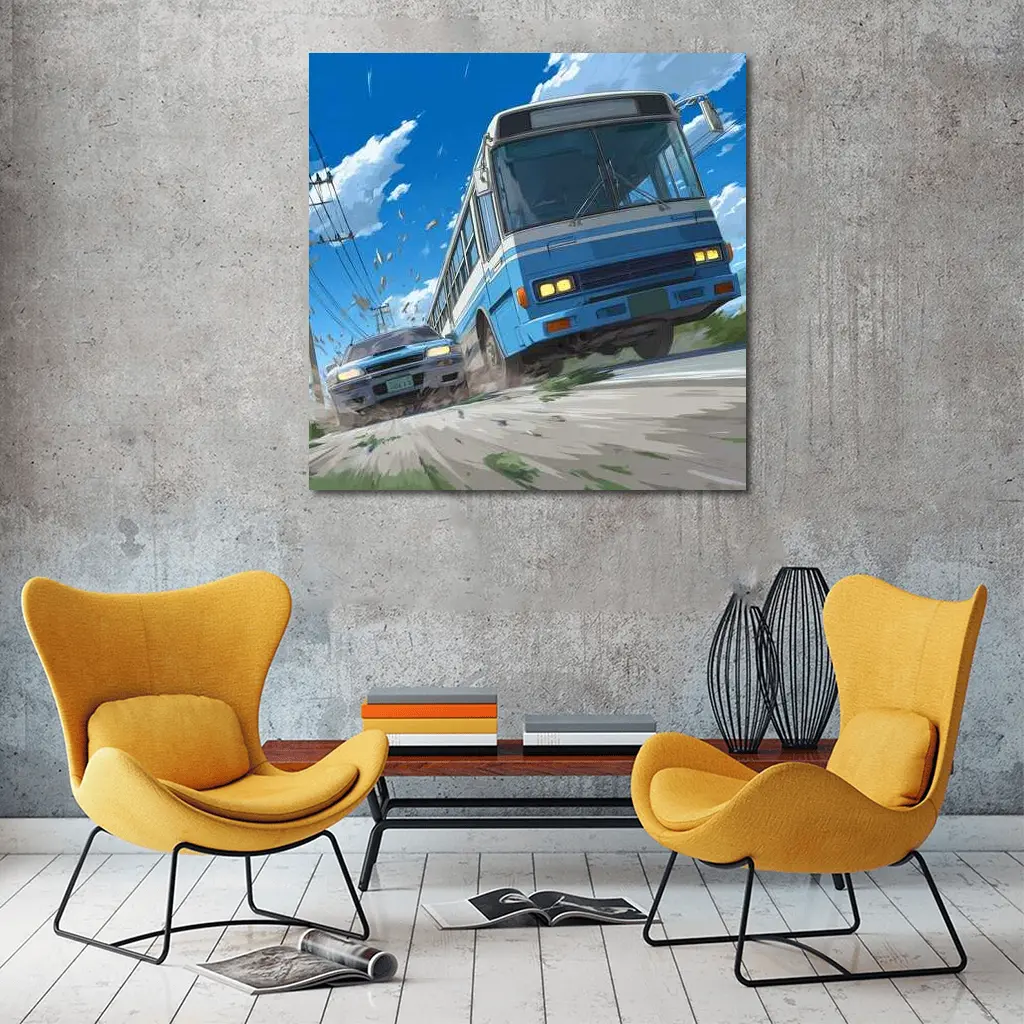 Anime Bus and Car High Speed Chase – Wall Art