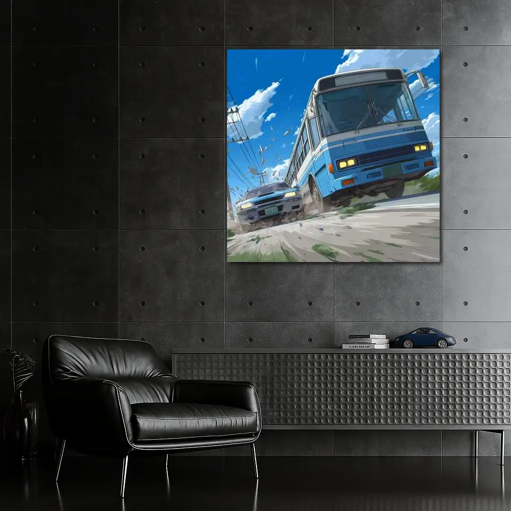 Anime Bus and Car High Speed Chase – Wall Art