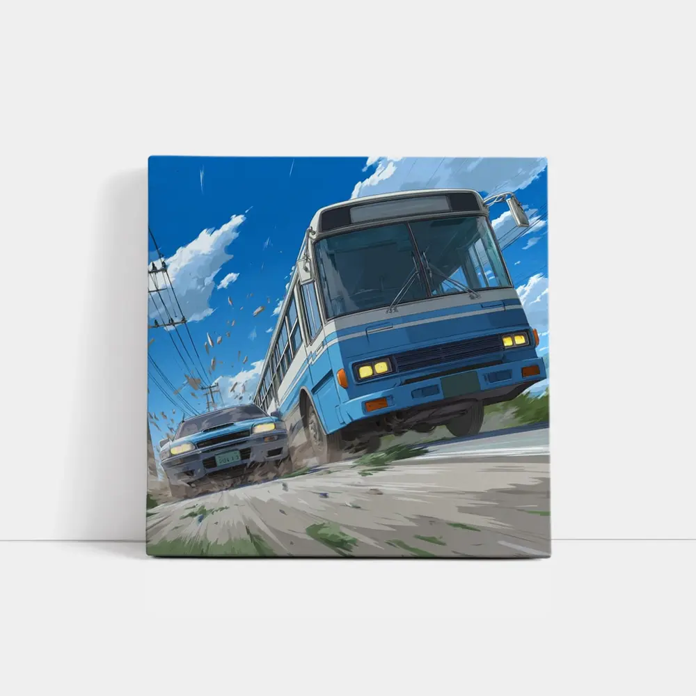 Anime Bus and Car High Speed Chase – Wall Art