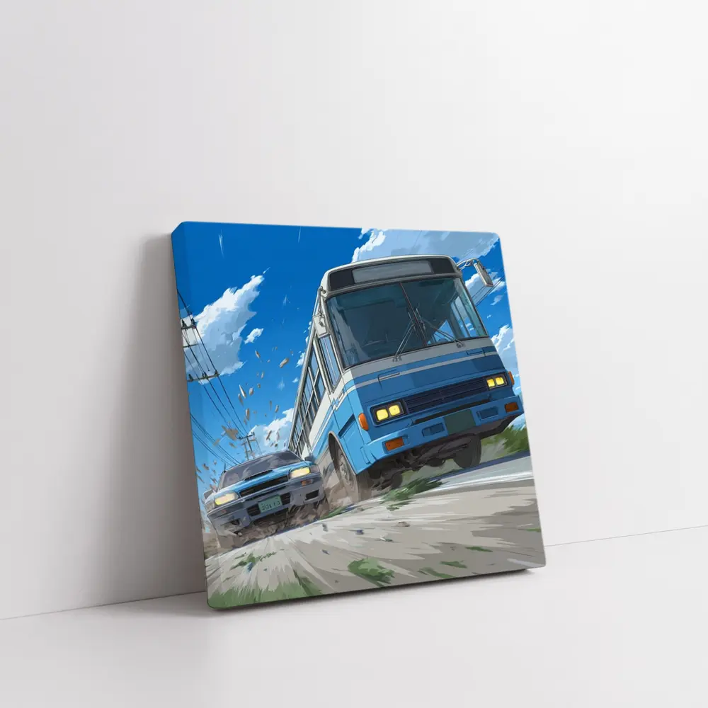 Anime Bus and Car High Speed Chase – Wall Art