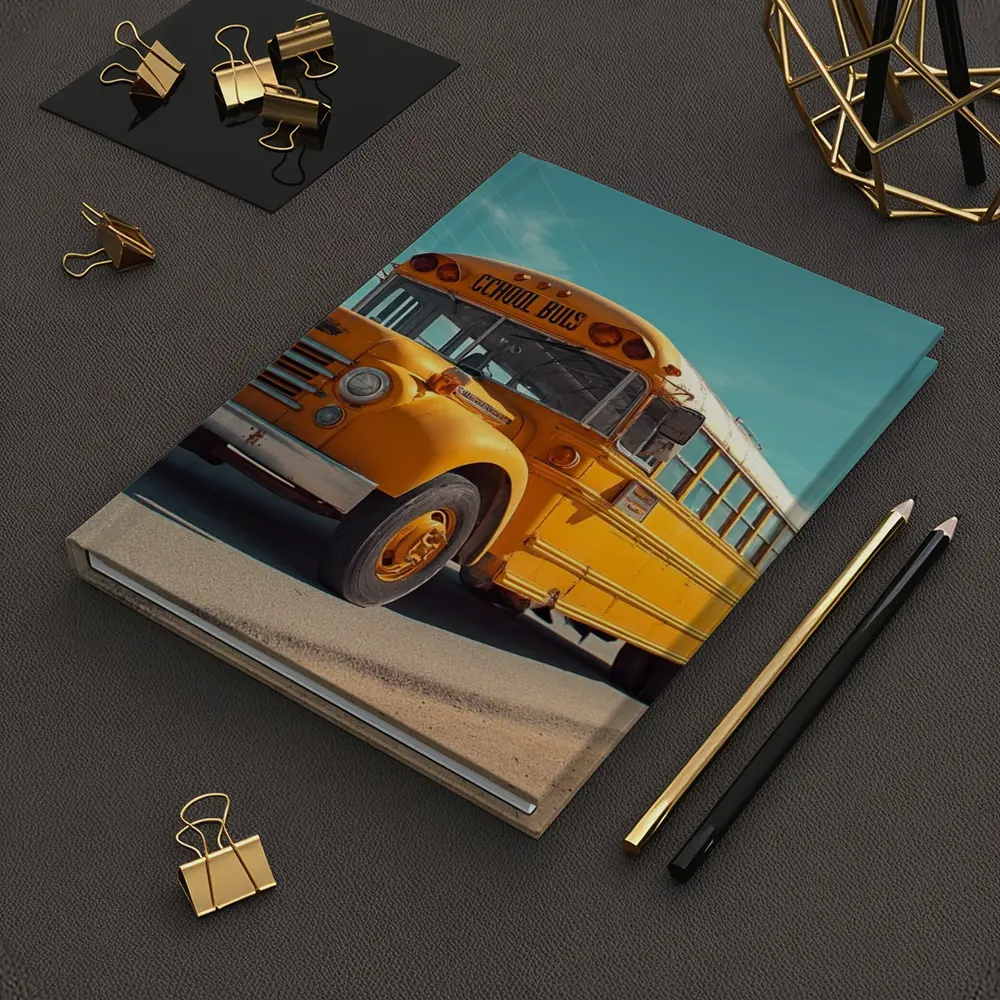 Vintage Yellow School Bus Desert Road – Notebooks