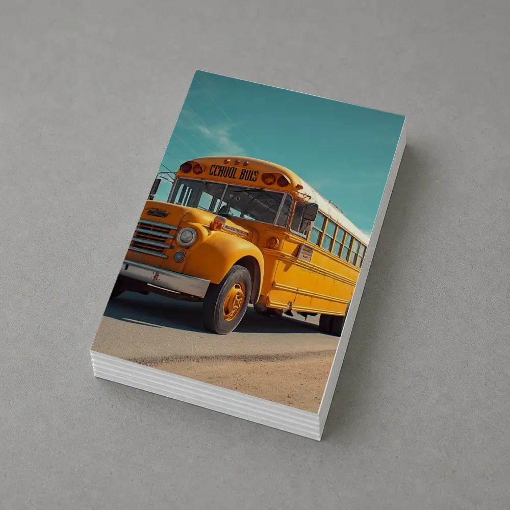 Vintage Yellow School Bus Desert Road – Postcards
