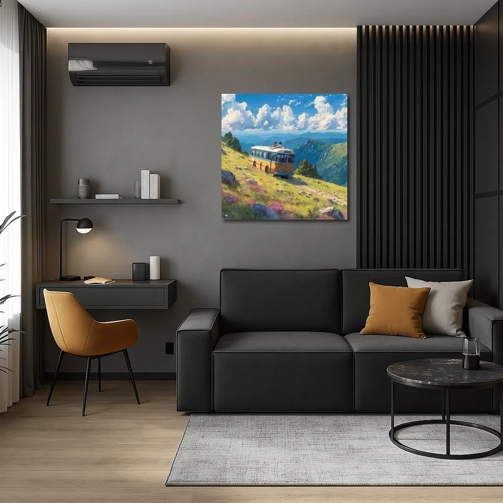 Anime Bus Ride Mountain Wildflower Landscape – Wall Art
