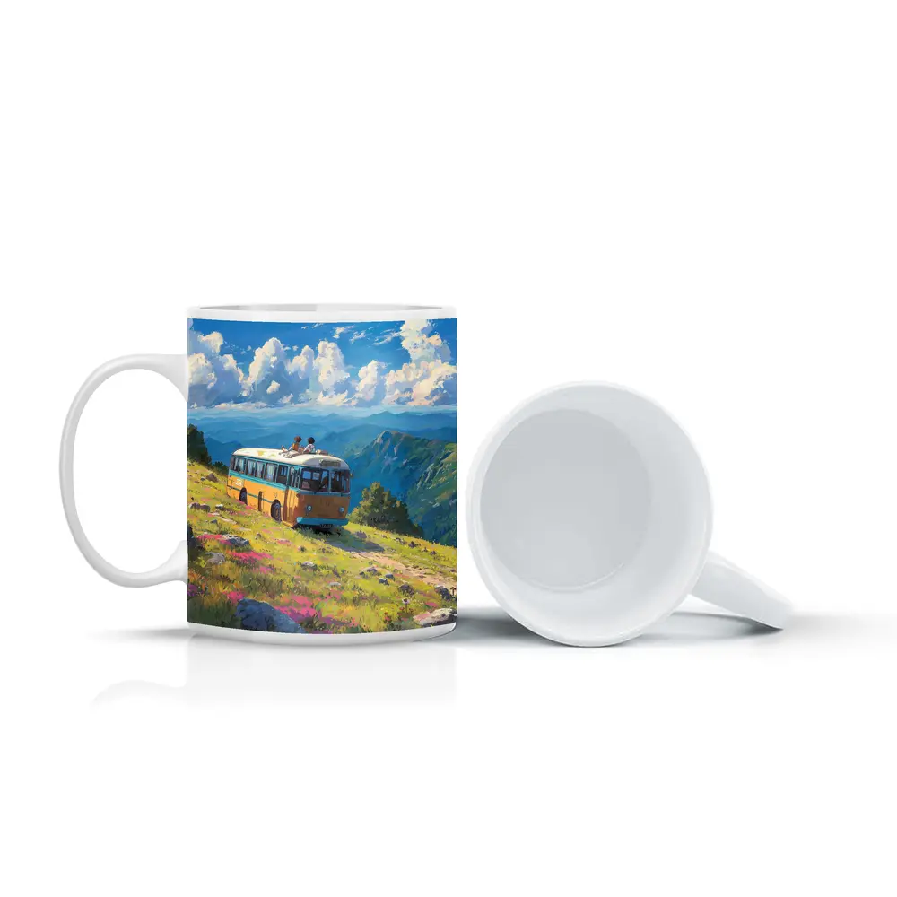 Anime Bus Ride Mountain Wildflower Landscape – Mugs