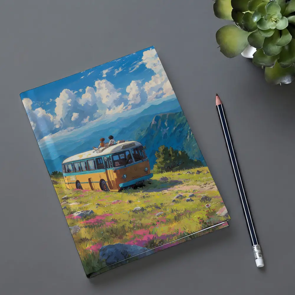 Anime Bus Ride Mountain Wildflower Landscape – Notebooks