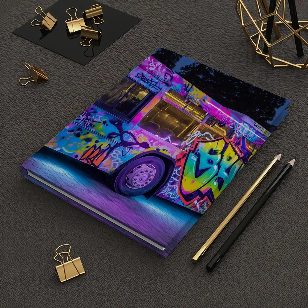 Graffiti Bus Neon Lights Urban Night Art – Notebooks