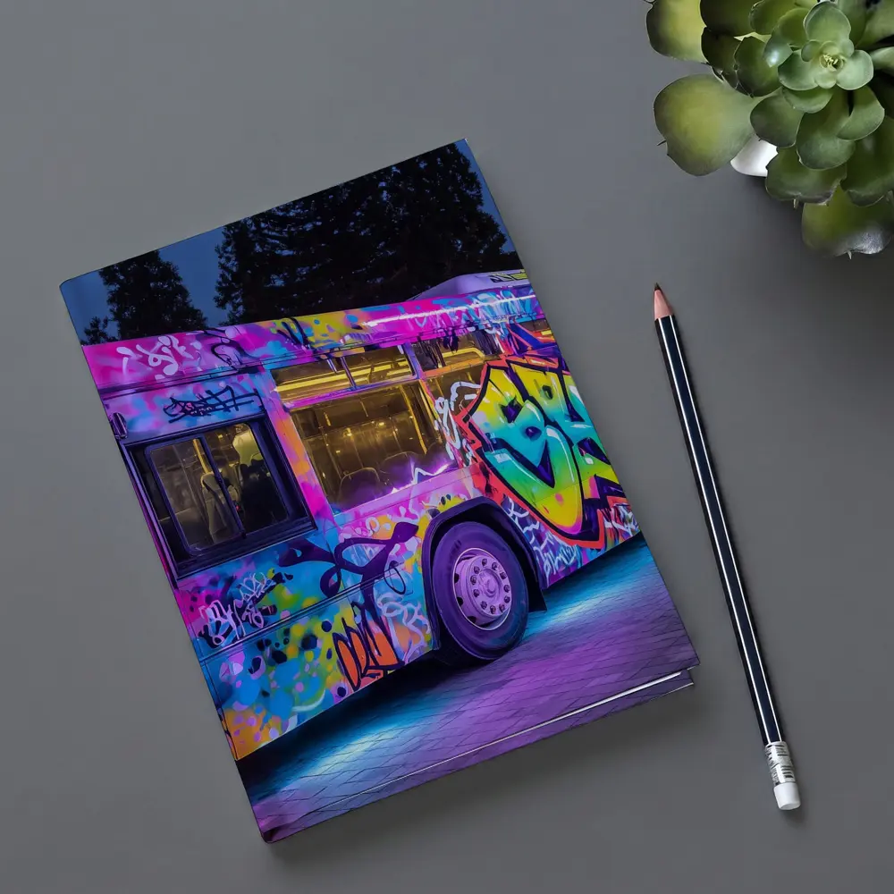 Graffiti Bus Neon Lights Urban Night Art – Notebooks