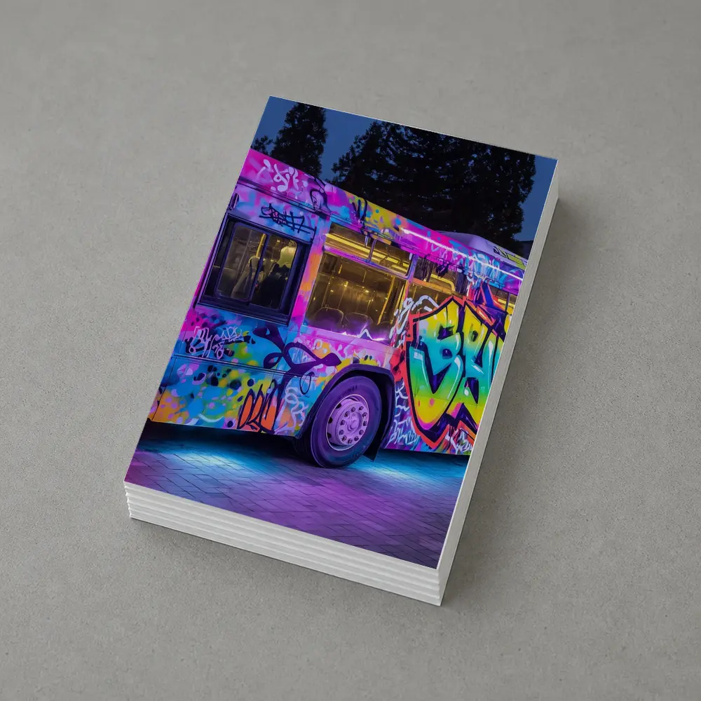 Graffiti Bus Neon Lights Urban Night Art – Postcards
