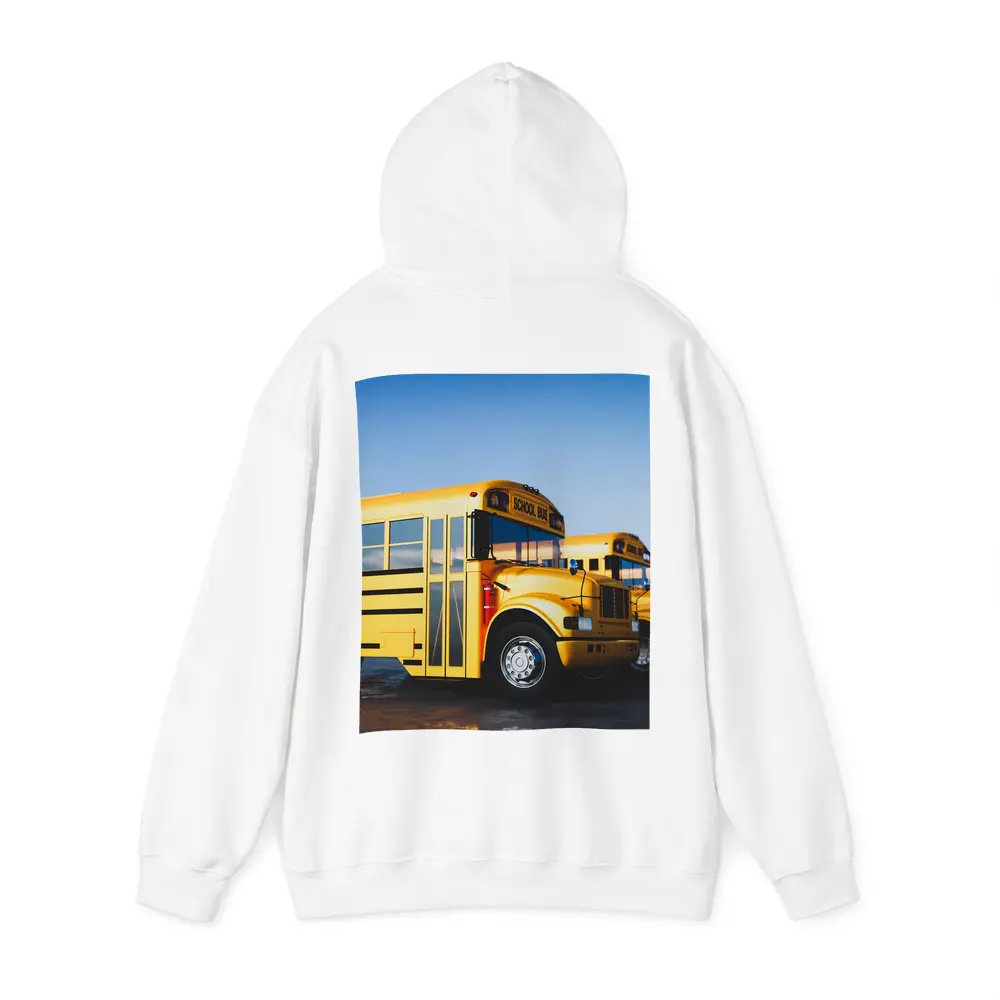 Yellow School Buses Lined Up Blue Sky – Hoodies