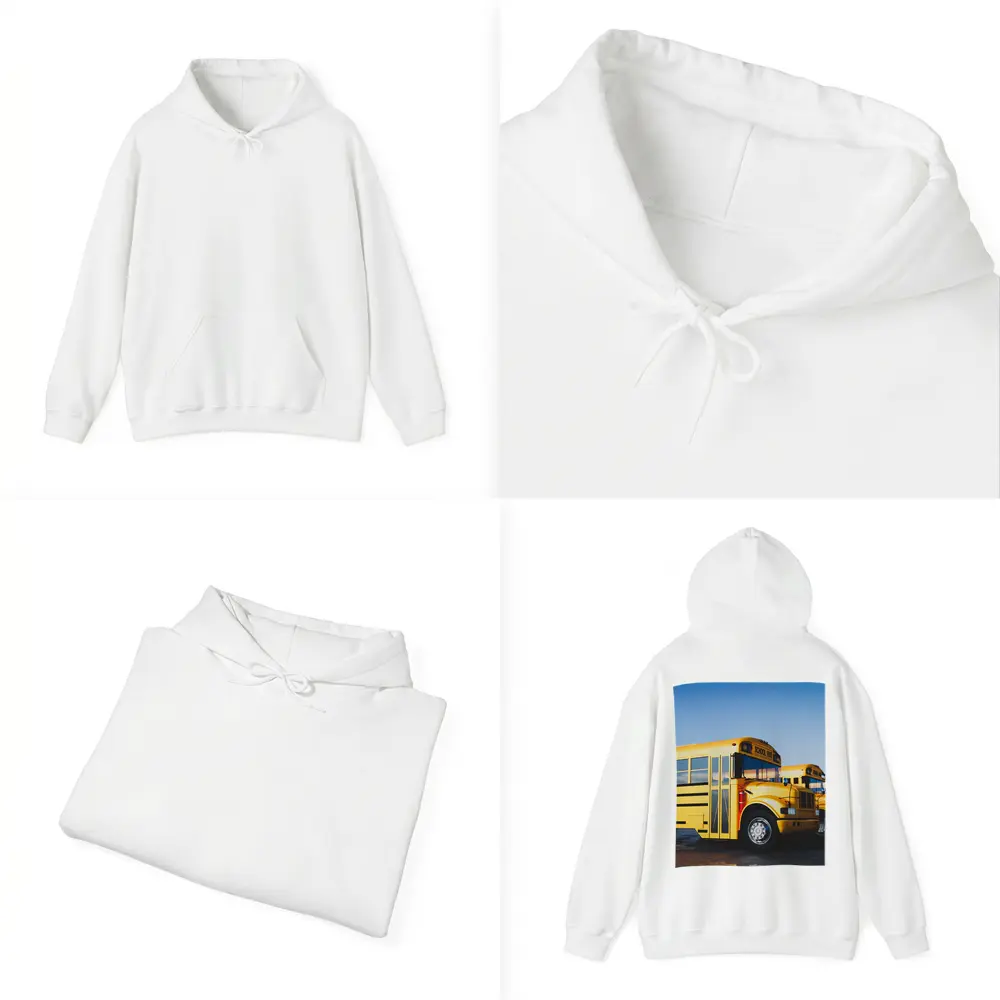 Yellow School Buses Lined Up Blue Sky – Hoodies