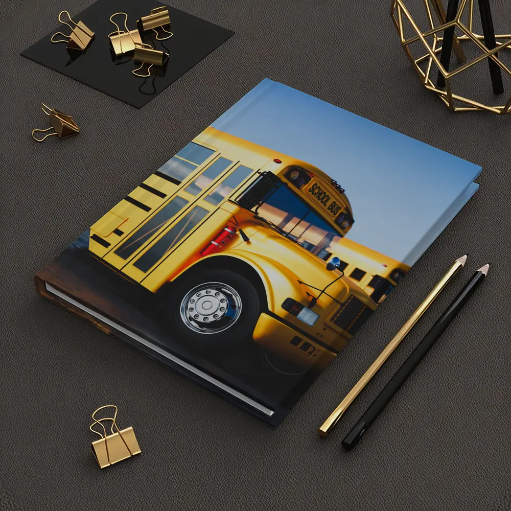 Yellow School Buses Lined Up Blue Sky – Notebooks