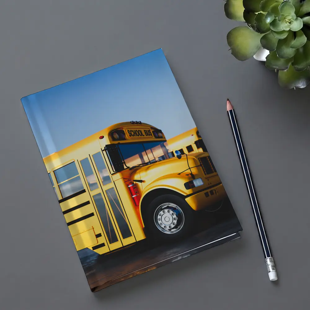 Yellow School Buses Lined Up Blue Sky – Notebooks
