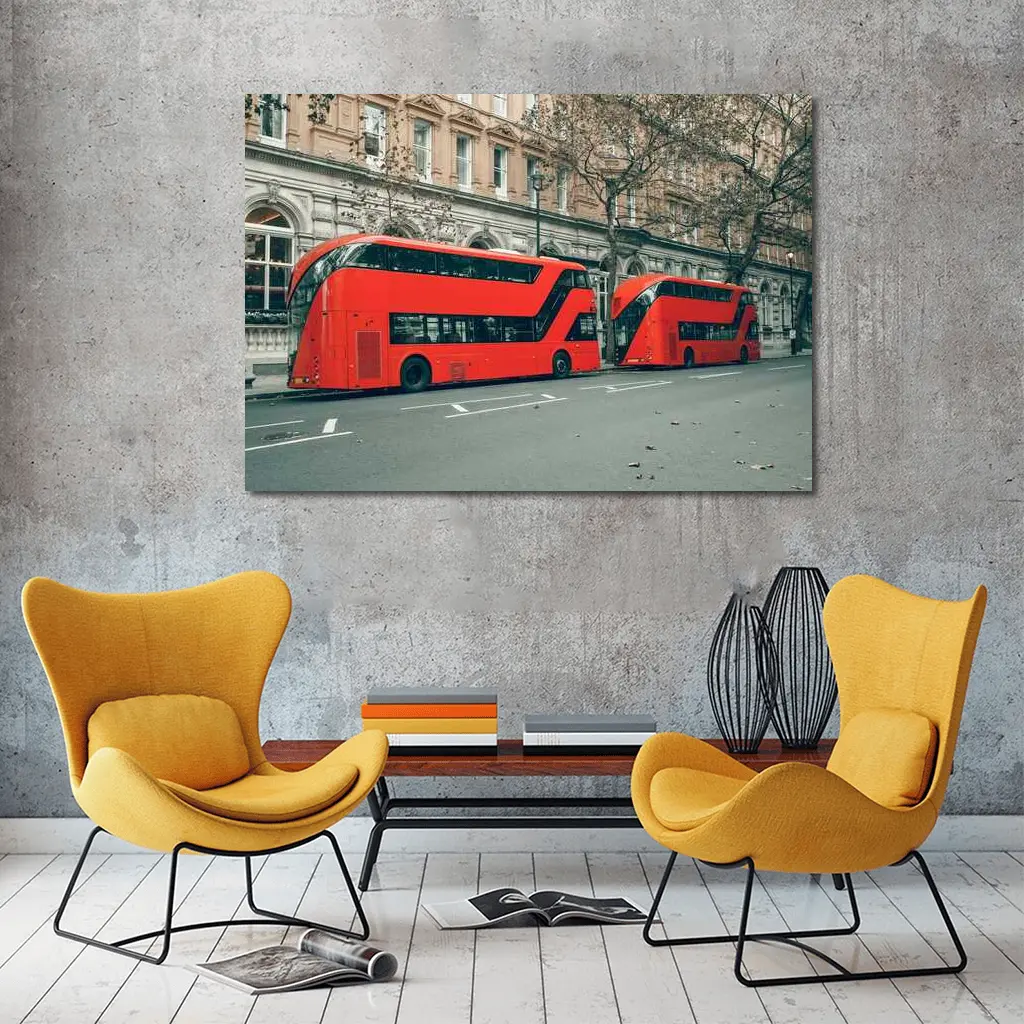 Red Double Decker Buses London Street – Wall Art