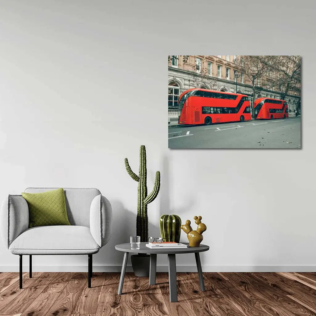 Red Double Decker Buses London Street – Wall Art