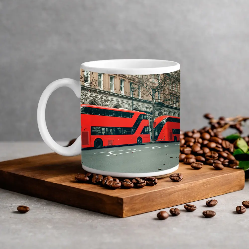 Red Double Decker Buses London Street – Mugs