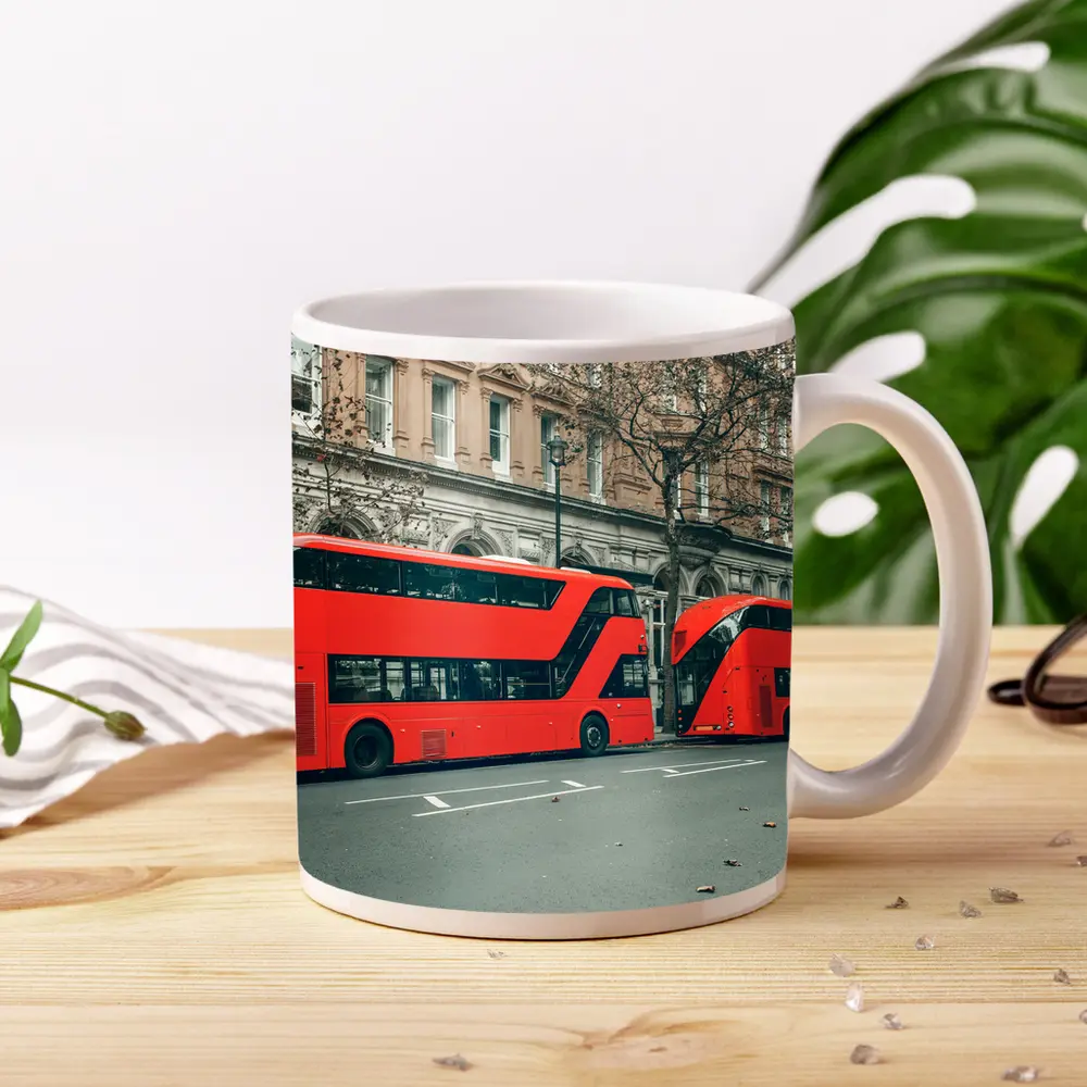 Red Double Decker Buses London Street – Mugs