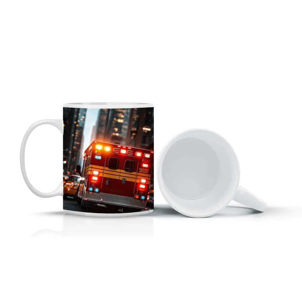 Ambulance Speeding Through City Street Night – Mugs