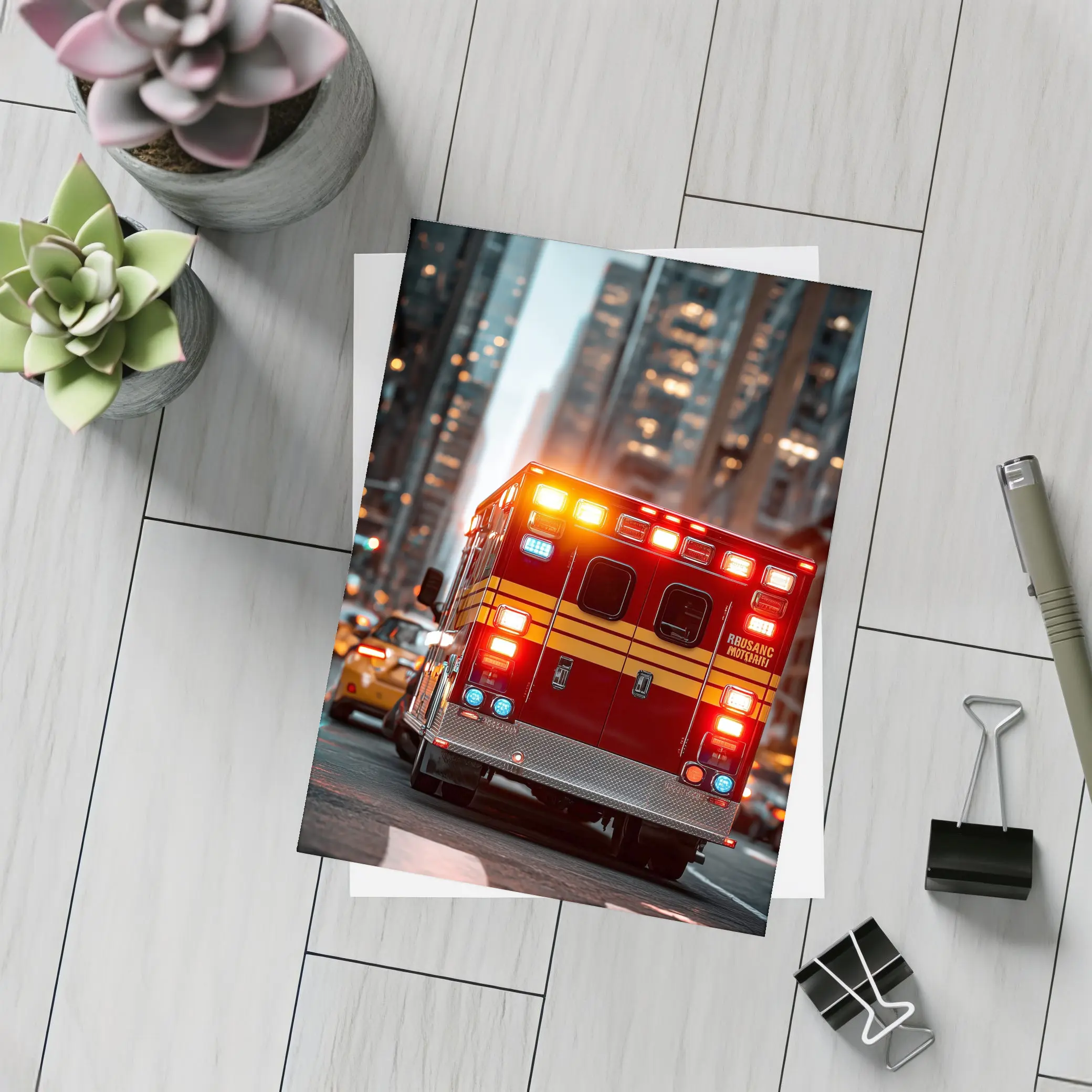 Ambulance Speeding Through City Street Night – Postcards