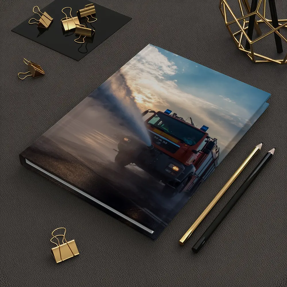 MAN Fire Truck Spraying Water Dramatic Sky – Notebooks