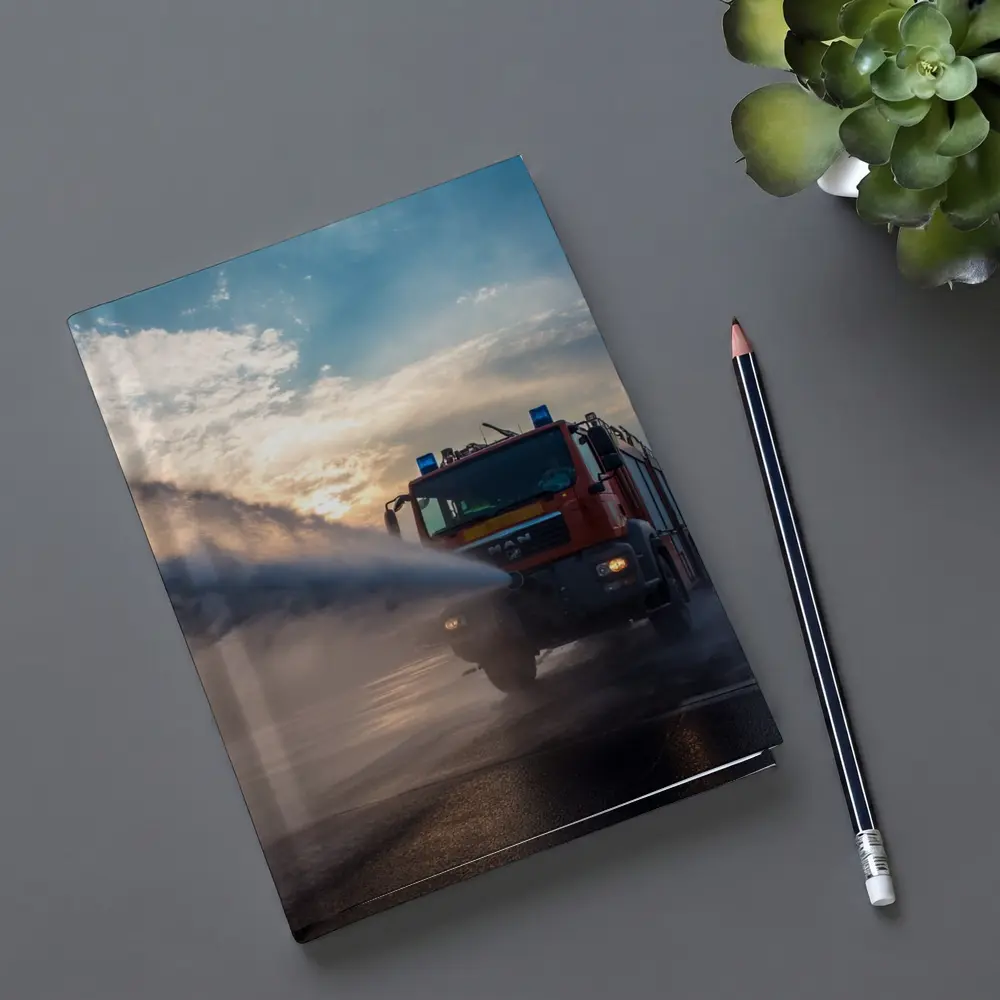 MAN Fire Truck Spraying Water Dramatic Sky – Notebooks